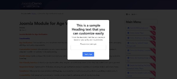 Joomla Age Verification Extension