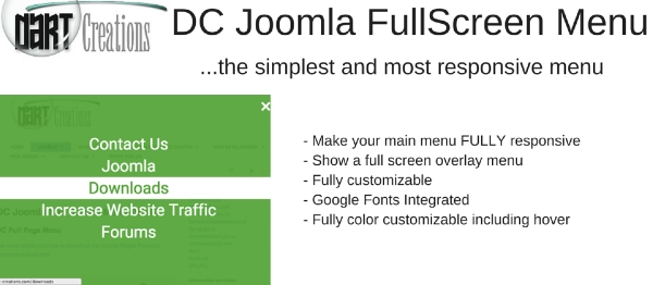 Joomla DC Responsive Fullscreen Menu Overlay Extension