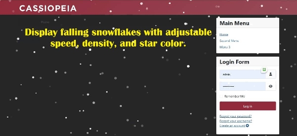 Joomla Falling Snowflakes With Blinking Stars 3D Animation Effects Extension