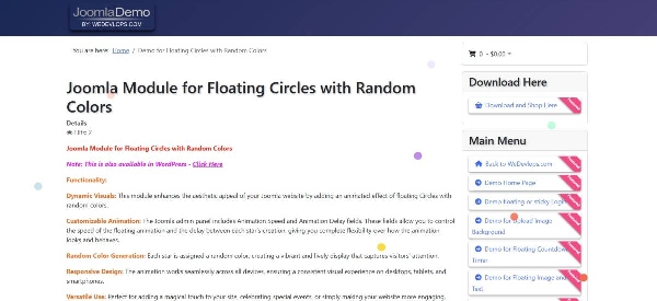 Joomla Floating Circles With Random Colors Animation Extension