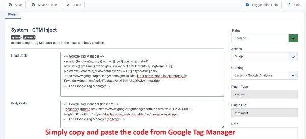 Joomla Google Tag Manager Head And Body Code Extension