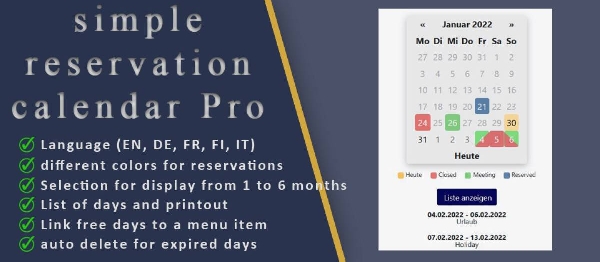 Joomla Itcs Simple Reservation Calendar Pro Extension