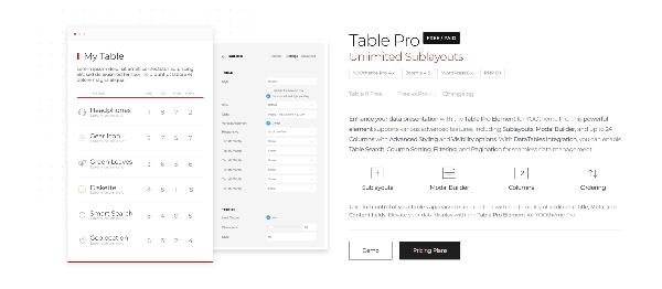 Joomla Table Pro Element For YOOtheme Pro Extension