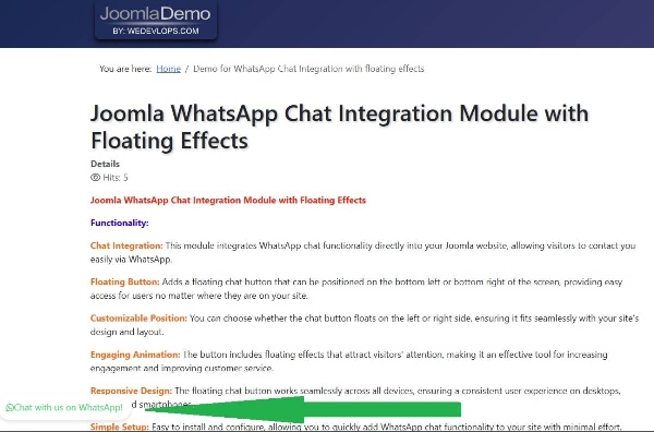 Joomla WhatsApp Chat Integration Floating Effects Extension