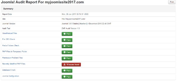 Joomla Zap Audit Extension